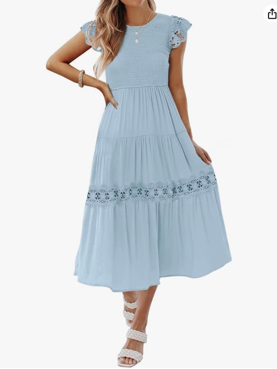 Zesica Dresses & Skirts - ZESICA Women's Casual Flowy Midi Dress Boho Flutter Short Sleeve Smocked Lace